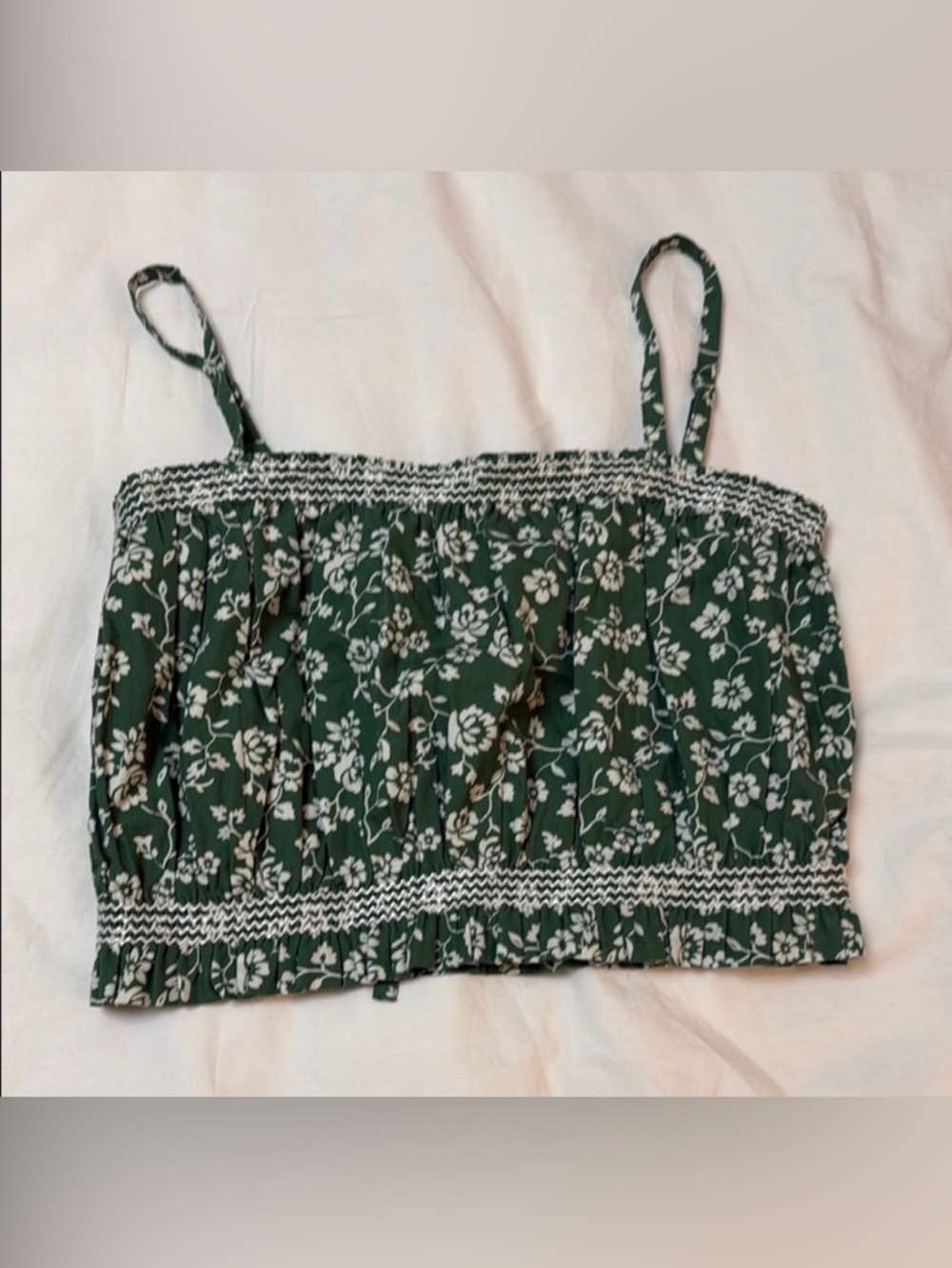 Loeffler Randall Maggie Floral Green and White Crop cinched top, size S nwot